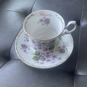 Floral Teacup and Saucer Set - Purple and Green